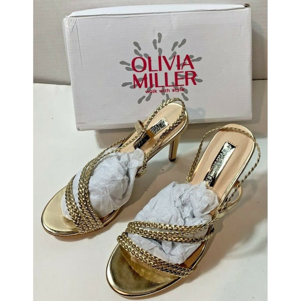 Olivia Miller Woman's Gold Strappy Heels size 7.5 New In Box